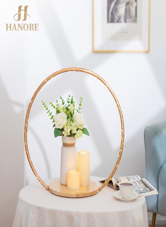 Hanobe Gold Cake Stand for Wedding: 11.7 Inch Round Arch Cupcake Display Stands with Wood Base Decorative Metal Hoop Centerpiece Decor for Party Birthday Baby Shower - Image 5