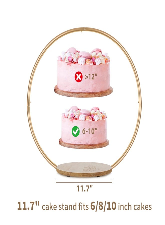 Hanobe Gold Cake Stand for Wedding: 11.7 Inch Round Arch Cupcake Display Stands with Wood Base Decorative Metal Hoop Centerpiece Decor for Party Birthday Baby Shower - Image 3
