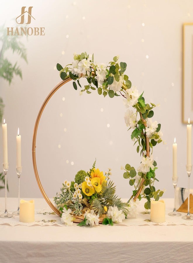 Hanobe Gold Cake Stand for Wedding: 11.7 Inch Round Arch Cupcake Display Stands with Wood Base Decorative Metal Hoop Centerpiece Decor for Party Birthday Baby Shower - Image 4