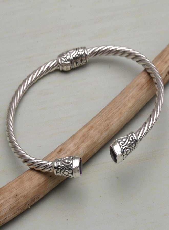 NOVICA Artisan Handmade Amethyst Cuff Bracelet Sterling Silver from Bali Purple Indonesia Birthstone [6 in L (end to End) x 0.2 in W] ' Spiral Temple' - Image 5