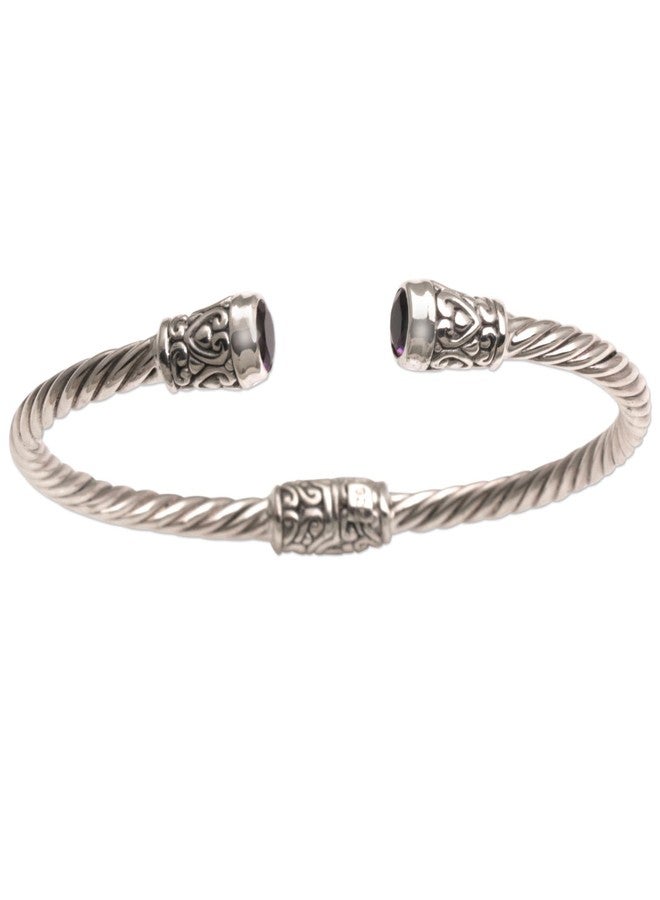 NOVICA Artisan Handmade Amethyst Cuff Bracelet Sterling Silver from Bali Purple Indonesia Birthstone [6 in L (end to End) x 0.2 in W] ' Spiral Temple' - Image 4
