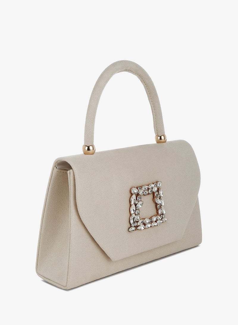 London Rag Mini Top Handle Brooch Bag in Beige - Image 3