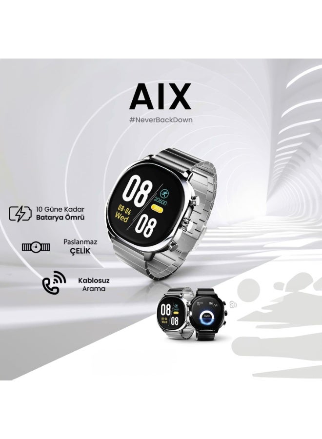 HiFuture HiFuture AIX Stainless Steel Smartwatch, 1.43" AMOLED Display, Wireless Calling, Health Monitoring, 10-Day Battery Life, IP67 Waterproof - Silver  - Image 5