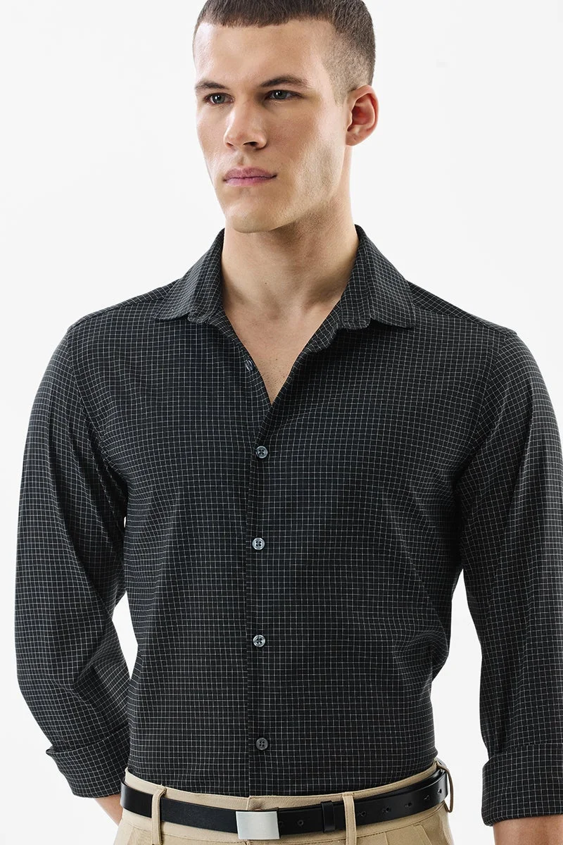 SNITCH Charcoal Grey Checkered Long Sleeve Slim Fit Luxe Shirt