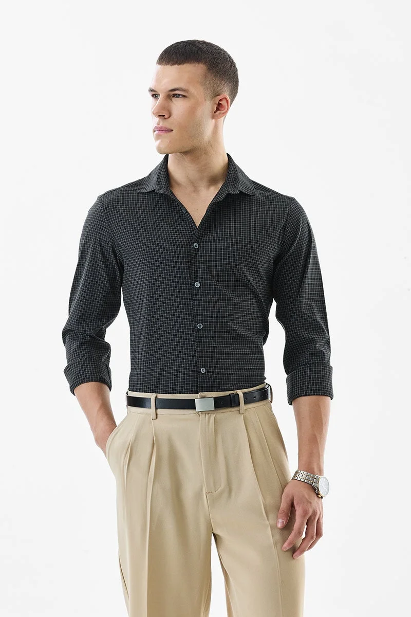 SNITCH Charcoal Grey Checkered Long Sleeve Slim Fit Luxe Shirt