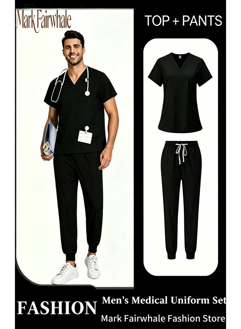 Mark Fairwhale New Minimalist V-Neck Short Sleeved Ankle Binding Men's Medical Hand Wash Suit Set - Image 1