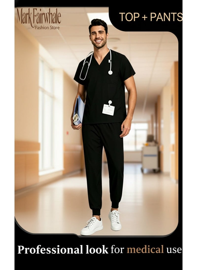 Mark Fairwhale New Minimalist V-Neck Short Sleeved Ankle Binding Men's Medical Hand Wash Suit Set - Image 3
