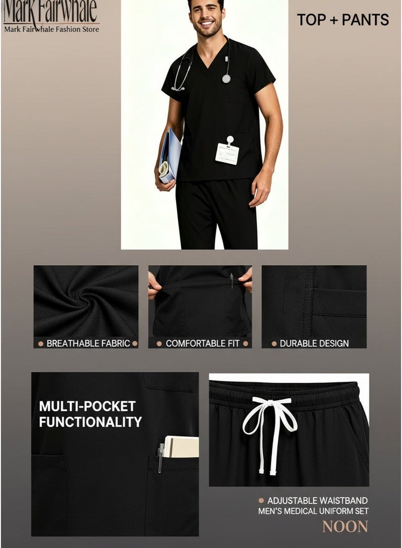 Mark Fairwhale New Minimalist V-Neck Short Sleeved Ankle Binding Men's Medical Hand Wash Suit Set - Image 5