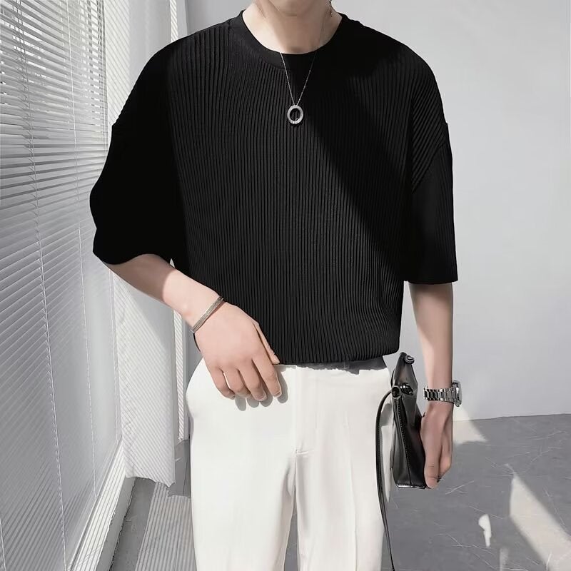 New Short-Sleeved T-Shirt Men'S Summer Korean-Style Trendy Simple Half-Sleeved Top Hong Kong-Style Loose Casual Trendy Brand T-Shirt - Image 1