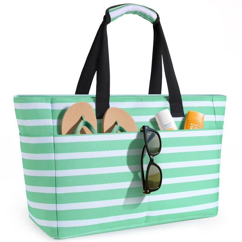 ISEYOU Extra Large Beach Bag, Waterproof Beach Totes Bags with Zipper, Pool Bag with Wet Compartment, Lightweight Foldable Large Weekender Bags for Women Men, Perfect for Pool Travel Vacation Gym - Image 1