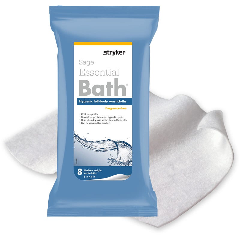 Essential Bath Cleansing Washcloths 1 Package 8 Cloths Rinse Free FragranceFree UltraSoft and Thick Bath Wipes
