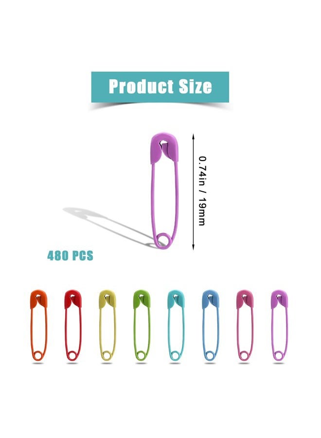 KINBOM Safety Pins, 480 Pcs 19mm Mini Safety Pins Metal Safety Pins for Art Craft Sewing Jewelry Making (8 Colors) - Image 2