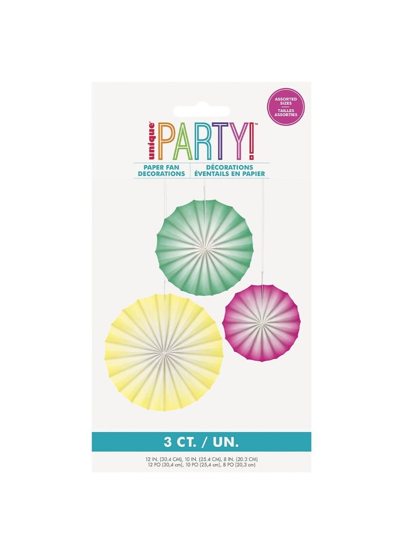 Unique Fan Hanging Decorations Pink Green Yellow Paper 20-30cm 3-Pack - Image 2