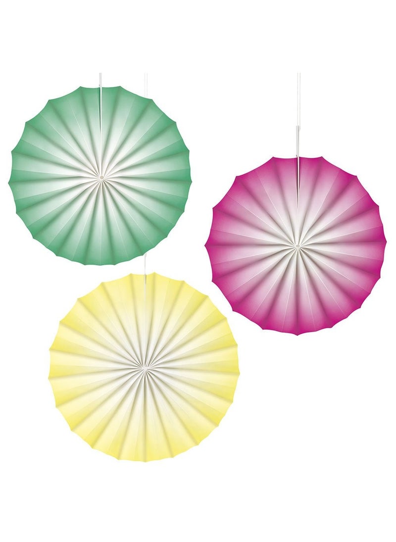 Unique Fan Hanging Decorations Pink Green Yellow Paper 20-30cm 3-Pack - Image 1