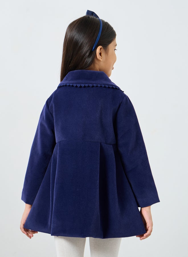 Styli Blue Solid Button Detail Coat with Bow Detail - Image 4