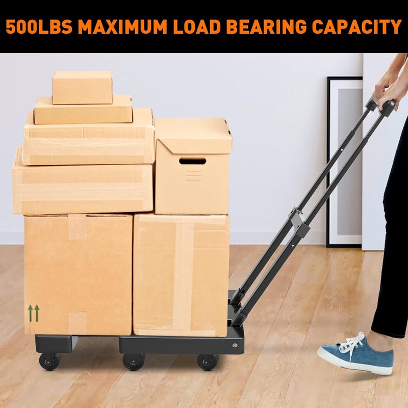 Ronlap Folding Hand Truck, Foldable Moving Dolly Cart with Wheels 500lbs Heavy Duty Luggage Cart Portable Hand Cart Collapsible Dolly with 6 Wheels & 2 Ropes for Airplane Travel House Moving, Black - Image 5