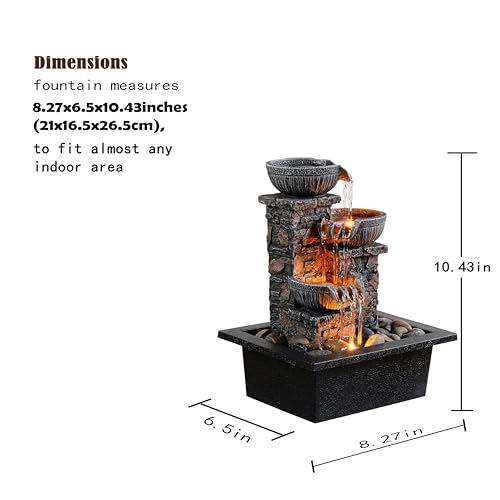 Kalona Tabletop Fountain 3 Bowls with LED Light Soothing Water Flowing Sound Fountain Zen/Meditation Home/Office Decor Home Décor Relaxation Indoor (23113) - Image 3