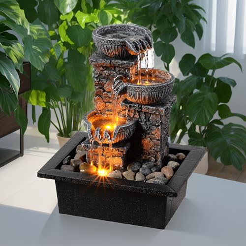 Kalona Tabletop Fountain 3 Bowls with LED Light Soothing Water Flowing Sound Fountain Zen/Meditation Home/Office Decor Home Décor Relaxation Indoor (23113) - Image 2
