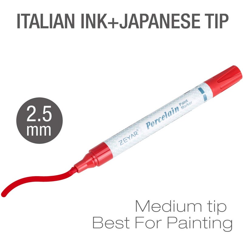 ZEYAR Acrylic Paint Pens for Porcelain, Professional Ceramic painting, 12 colors Water-based, Medium Point, Water and Fade Resistant, DIY on Mugs and other Ceramics for Permanent Collection - Image 3