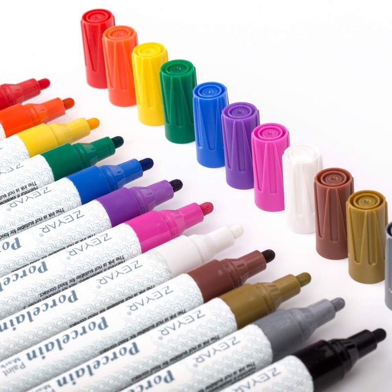 ZEYAR Acrylic Paint Pens for Porcelain, Professional Ceramic painting, 12 colors Water-based, Medium Point, Water and Fade Resistant, DIY on Mugs and other Ceramics for Permanent Collection - Image 5