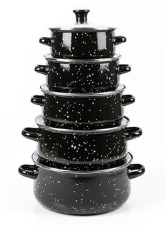 Sharpdo 10-Piece Cookware Sets With Glass Lids, Enamel Pots Sets for Soup 16/18/20/22/24cm  - Image 1