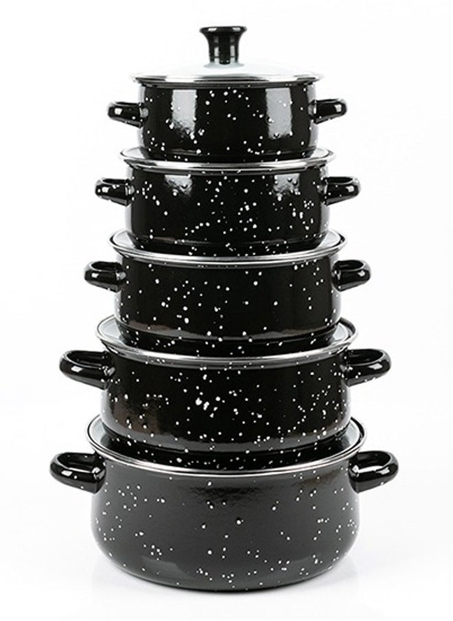 Sharpdo - 10-Piece Cookware Sets With Glass Lids, Enamel Pots Sets for Soup 16/18/20/22/24cm - Image 1