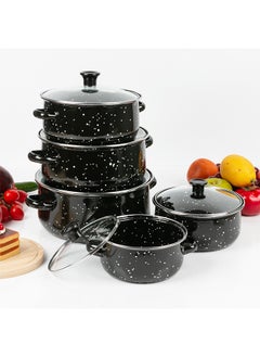 Sharpdo 10-Piece Cookware Sets With Glass Lids, Enamel Pots Sets for Soup 16/18/20/22/24cm  - Image 4