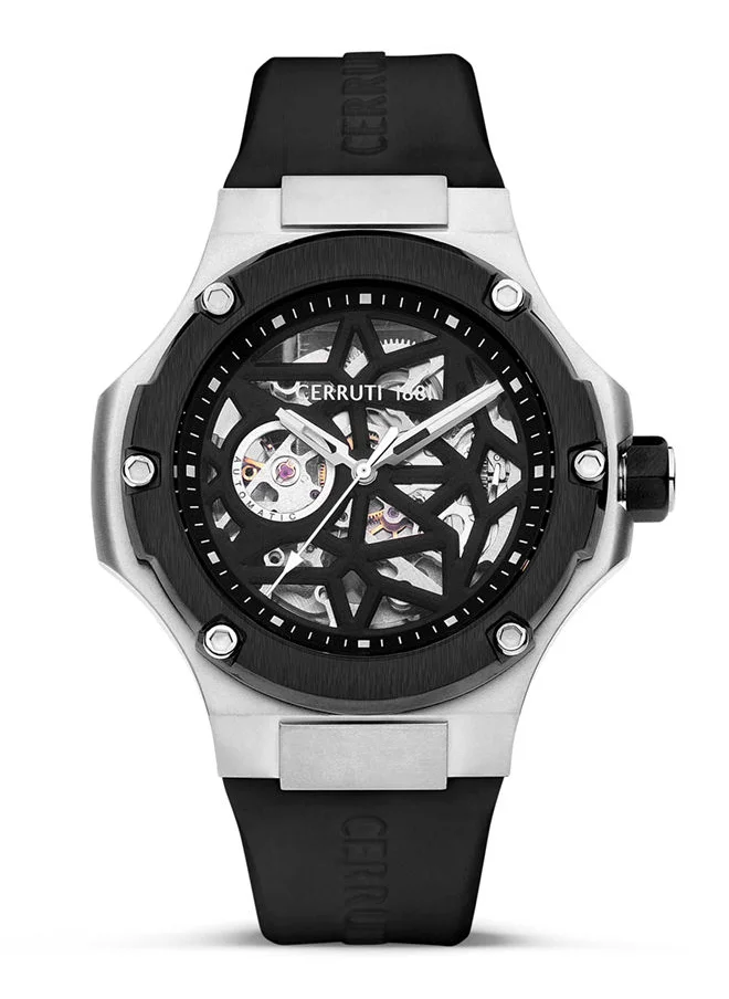 شيروتي 1881 Lucardo 44mm Men's Automatic Watch with Black Silicone  Strap