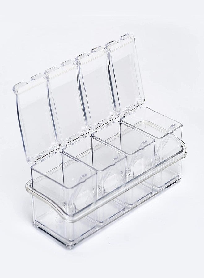 OTIPORTER Crystal Acrylic Seasoning Box Pepper Salt Sugar Cruet Spice Rack Plastic 4 Condiment Jars with Cover and Spoons Kitchen Storage Containers Cooking Tools - Image 5