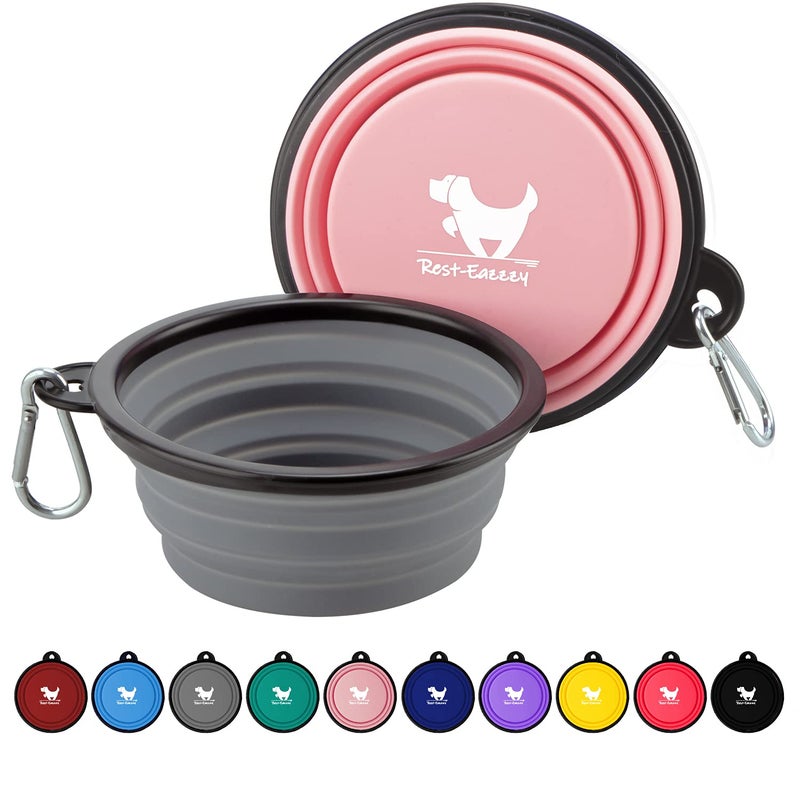 Rest-Eazzzy Collapsible Dog Bowls for Travel, 2-Pack Dog Portable Water Bowl for Dogs Cats Pet Foldable Feeding Watering Dish for Traveling Camping Walking with 2 Carabiners, BPA Free - Image 1