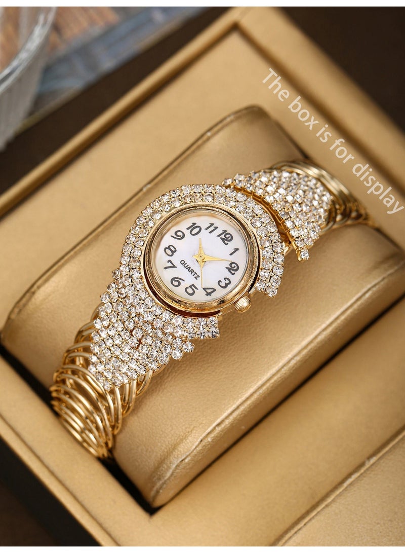 Five piece ladies' shiny luxury bracelet style watch set, suitable for dates, dinners, daily wear, perfect for giving her a perfect holiday birthday gift - Image 2