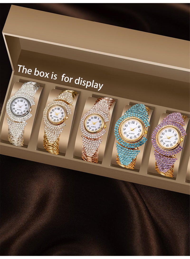 Five piece ladies' shiny luxury bracelet style watch set, suitable for dates, dinners, daily wear, perfect for giving her a perfect holiday birthday gift - Image 1