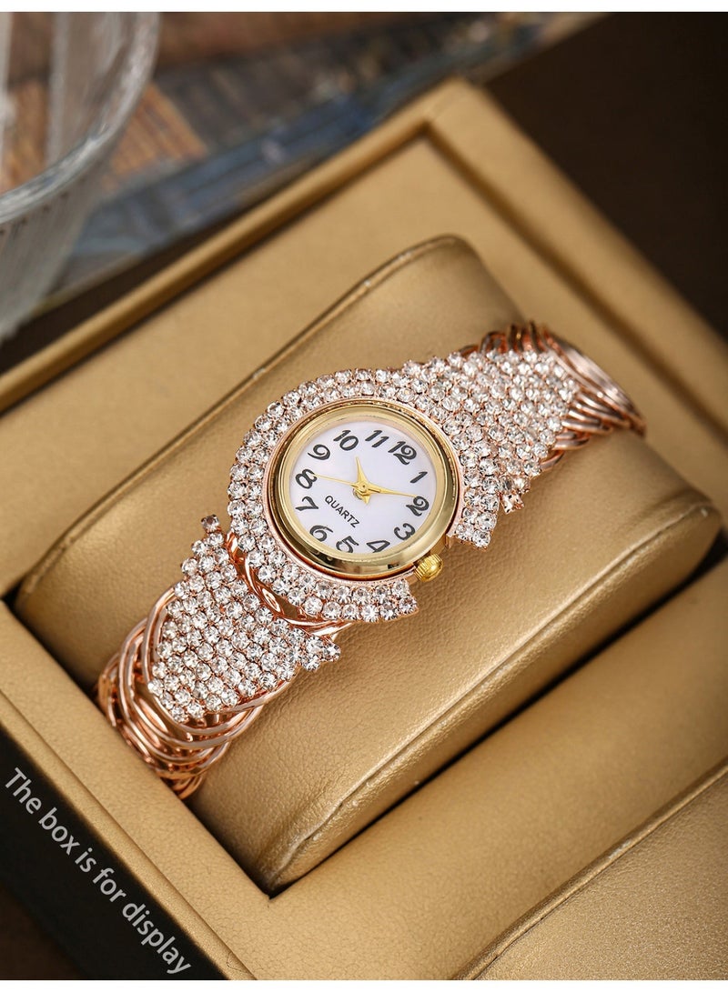 Five piece ladies' shiny luxury bracelet style watch set, suitable for dates, dinners, daily wear, perfect for giving her a perfect holiday birthday gift - Image 5