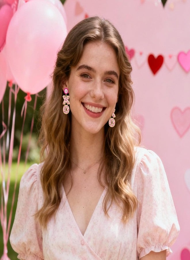 BVGA Valentine’s Day Earrings Beaded XOXO Drop Earrings Fashion Pink Trendy Crystal Big Love Dangle Earrings for Women Statement Jewelry (Pink XO) - Image 4
