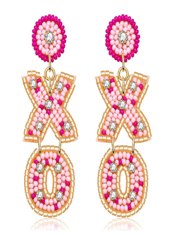 BVGA Valentine’s Day Earrings Beaded XOXO Drop Earrings Fashion Pink Trendy Crystal Big Love Dangle Earrings for Women Statement Jewelry (Pink XO) - Image 1