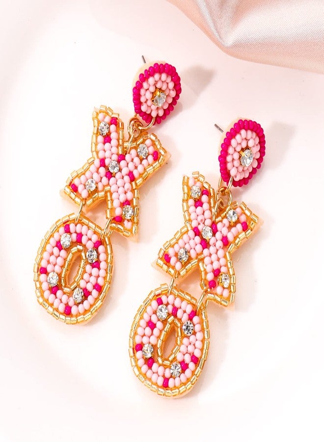 BVGA Valentine’s Day Earrings Beaded XOXO Drop Earrings Fashion Pink Trendy Crystal Big Love Dangle Earrings for Women Statement Jewelry (Pink XO) - Image 2