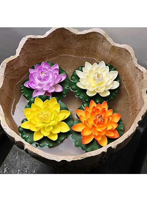 Ryme Ryme Assorted Colour Big Lotus Artificial Floating Flower for Water Bowl 7 Inches Pack of 4  - Image 1