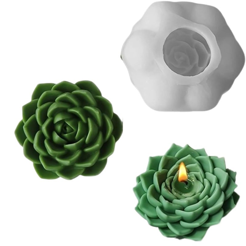 LEGACYCART 3D Succulent Flower Silicone Candle Mould for Candle Making Waxmelts Aromatherapy Clay Craft Soap Bath Bomb Flower Resin Casting Home Decor Chocolate Cake Molds Candy Cupcake Dessert Mold (PACK OF 1) - Image 1