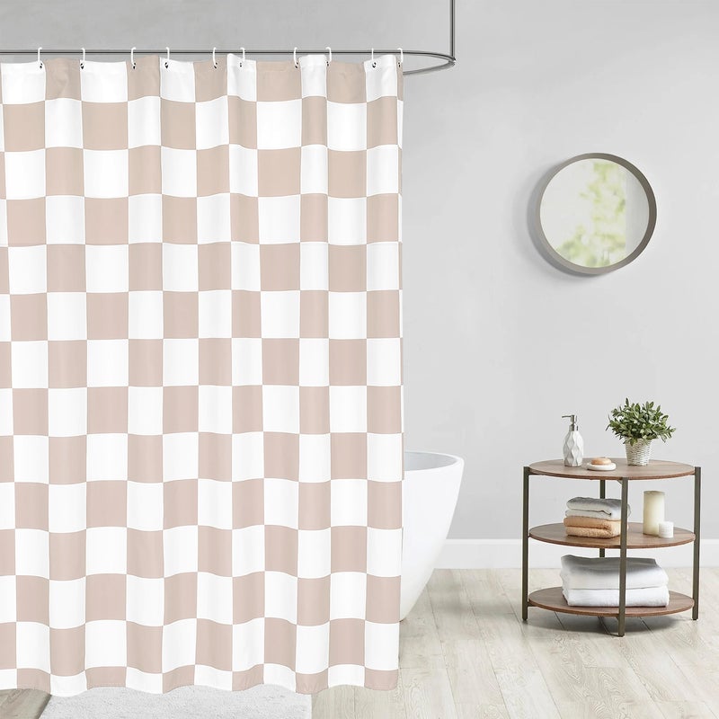 Tititex Aesthetic Checkerboard Grid Pattern Shower Curtain  White Cream Modern Shower Curtain Sets Decoration 71x84 Inch with Hooks - Image 4