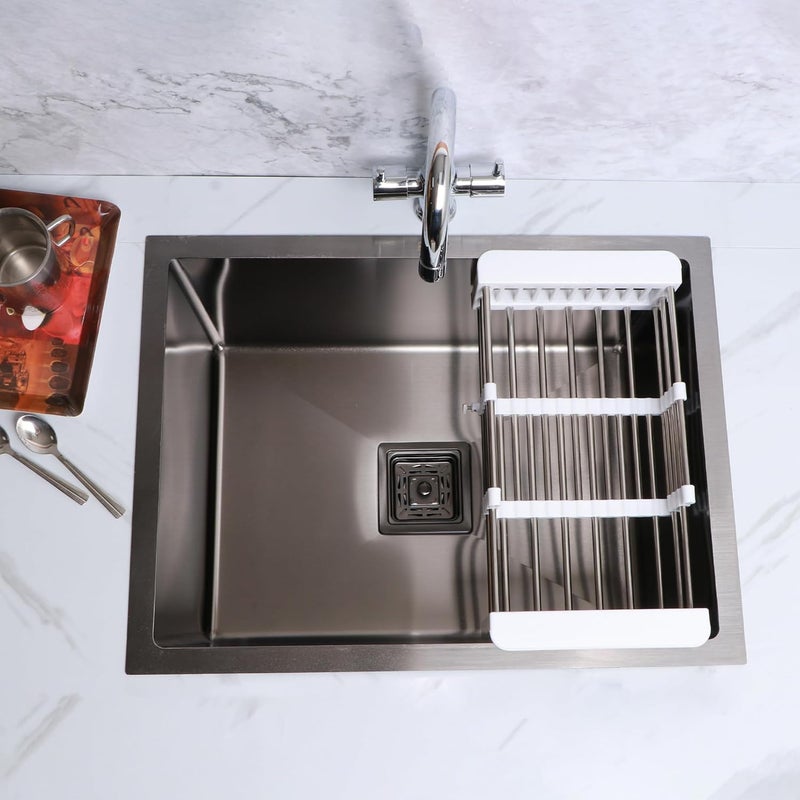Lipka LIPKA Handmade Single Bowl Kitchen Sink 24 x 18 x 10 Inches with Black Matte PVD Coating Premium Stainless Steel Sink with PVC Waste Pipe Sink Coupling Vegetable Strainer - Image 5