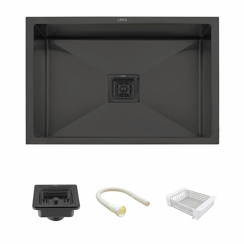 Lipka LIPKA Handmade Single Bowl Kitchen Sink 24 x 18 x 10 Inches with Black Matte PVD Coating Premium Stainless Steel Sink with PVC Waste Pipe Sink Coupling Vegetable Strainer - Image 1