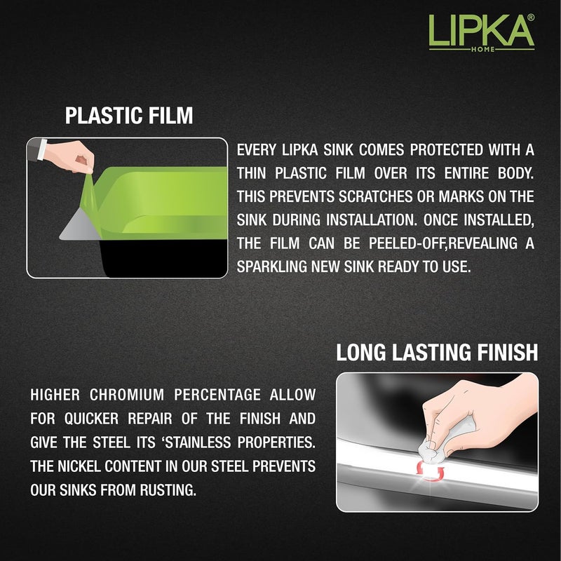 Lipka LIPKA Handmade Single Bowl Kitchen Sink 24 x 18 x 10 Inches with Black Matte PVD Coating Premium Stainless Steel Sink with PVC Waste Pipe Sink Coupling Vegetable Strainer - Image 4