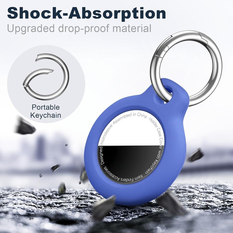 مجموعة MOLOSLEEVE [4 قطع] لحامل Airtag مع سلسلة مفاتيح، غطاء GPS مقاوم للصدمات ومضاد للخدش، إكسسوارات Airtag لحالات تتبع GPS للحقائب والأمتعة، أسود/أسود/أزرق/أزرق فاتح - Image 5
