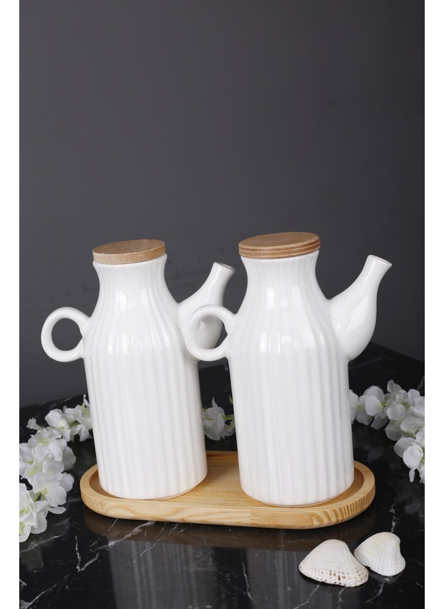 Kitchen Pembelia 2 Pieces 500 ml Drip-Free Oil Pot with Wooden Stand (Set of 3 Oil Pots)  - Image 1