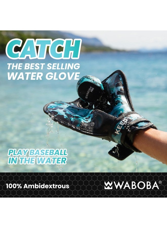 Waboba Catch Water Gloves Pro Water Bouncing Ball Set - for Beach Games & Swimming Pool Toys - 2 Baseball Style Mitts for Catching Water Balls - One Size Ambidextrous Design, Black - Image 2