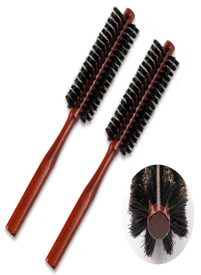 Sliverdew Boar Bristle Hair Brush, 2 Pack Small Round Hair Brush Portable Travel Styling Brush Roller Brush Soft Bristle Hair Brush for Blow Drying, Women Thin Hair, Short Hair, Fine Hair, Beard Brush for Men - Image 1