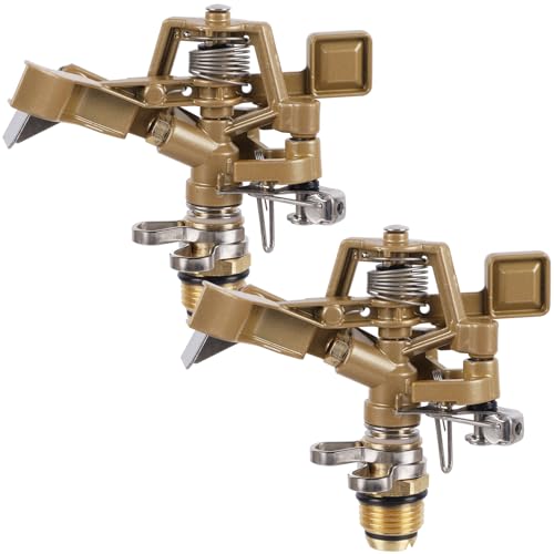 Biswing 1/2 Inch Impact Sprinkler 2 Pack, Heavy Duty Zinc Alloy Lawn Sprinkler Head with Nozzle, Adjustable 20-360 Degree Large Coverage Pattern, Watering Sprinkler for Grass Patio Garden Irrigation - Image 1