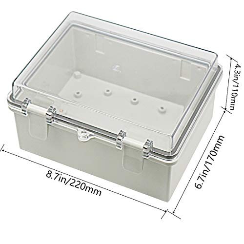 Zulkit Junction Box ABS Plastic Dustproof Waterproof IP65 Electrical Boxes Hinged Shell Outdoor Universal Project Enclosure Clear Cover with 2 Cable Glands 8.7 x 6.7 x 4.3 inch (220x170x110 mm) - Image 2