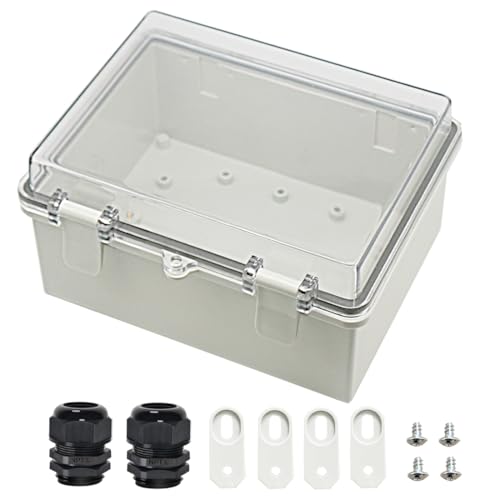 Zulkit Junction Box ABS Plastic Dustproof Waterproof IP65 Electrical Boxes Hinged Shell Outdoor Universal Project Enclosure Clear Cover with 2 Cable Glands 8.7 x 6.7 x 4.3 inch (220x170x110 mm) - Image 1