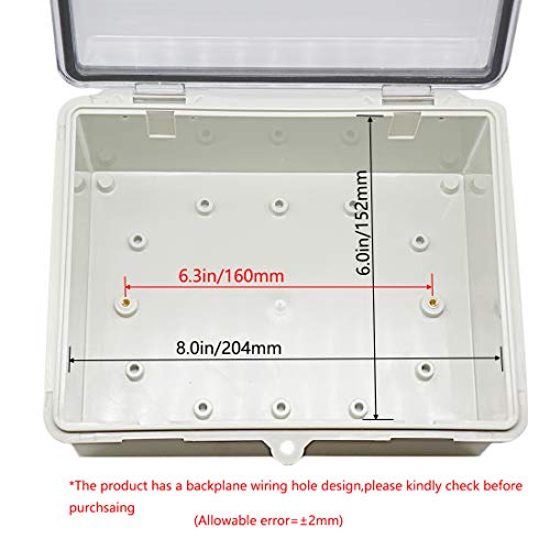 Zulkit Junction Box ABS Plastic Dustproof Waterproof IP65 Electrical Boxes Hinged Shell Outdoor Universal Project Enclosure Clear Cover with 2 Cable Glands 8.7 x 6.7 x 4.3 inch (220x170x110 mm) - Image 5